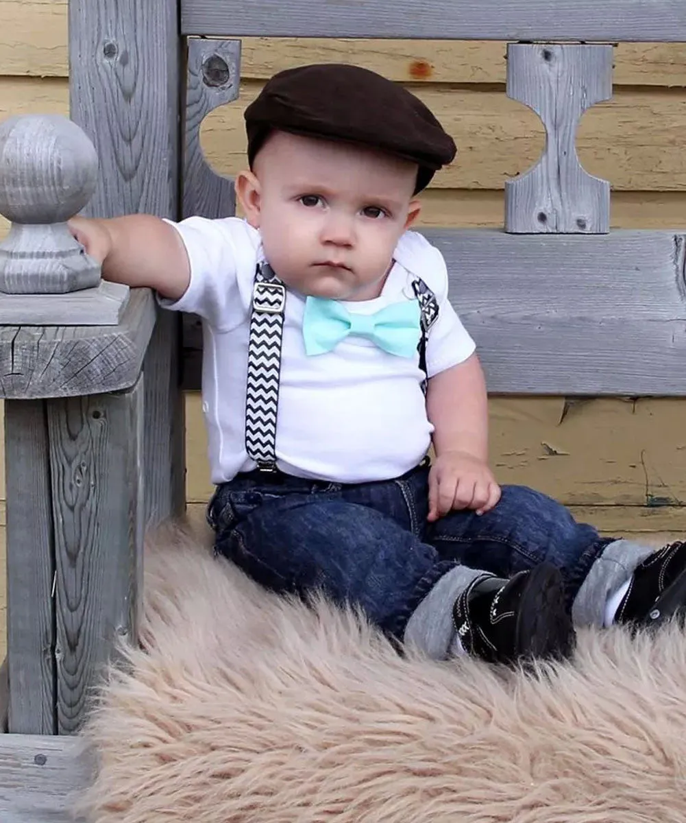 Boys First Birthday Outfit Black Chevron Mint Bow Tie - 1st Birthday