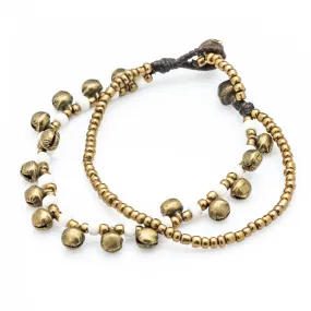 Brass Bell And White Bead Double Strand Bracelets