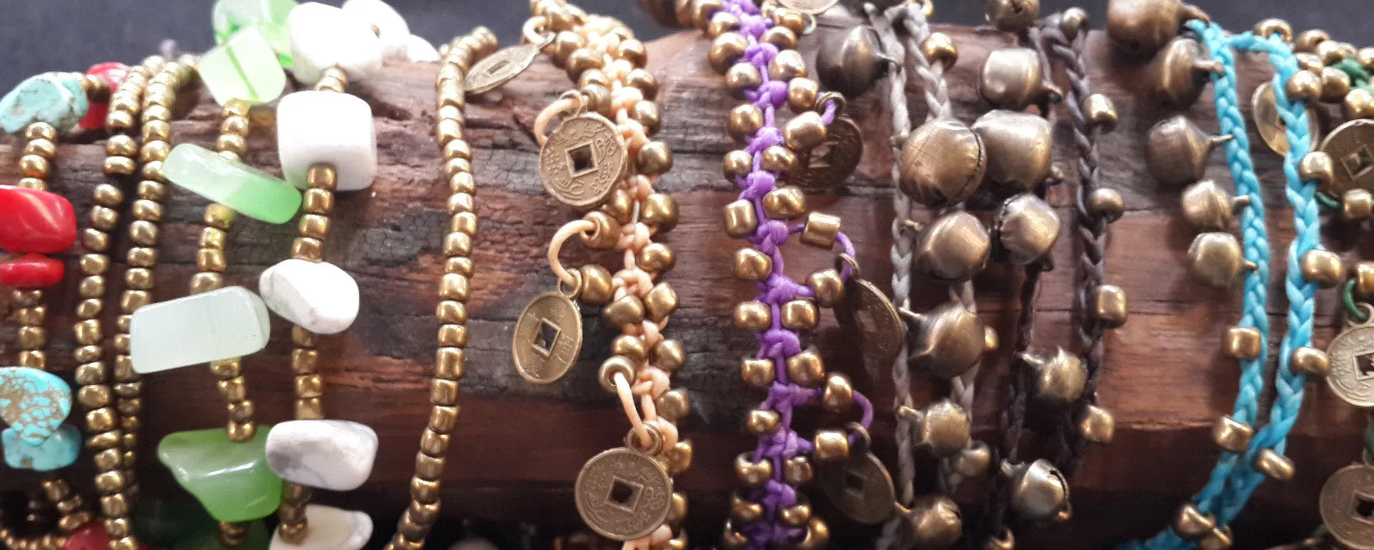 Brass Bell Waxed Cotton Bracelets in Violet