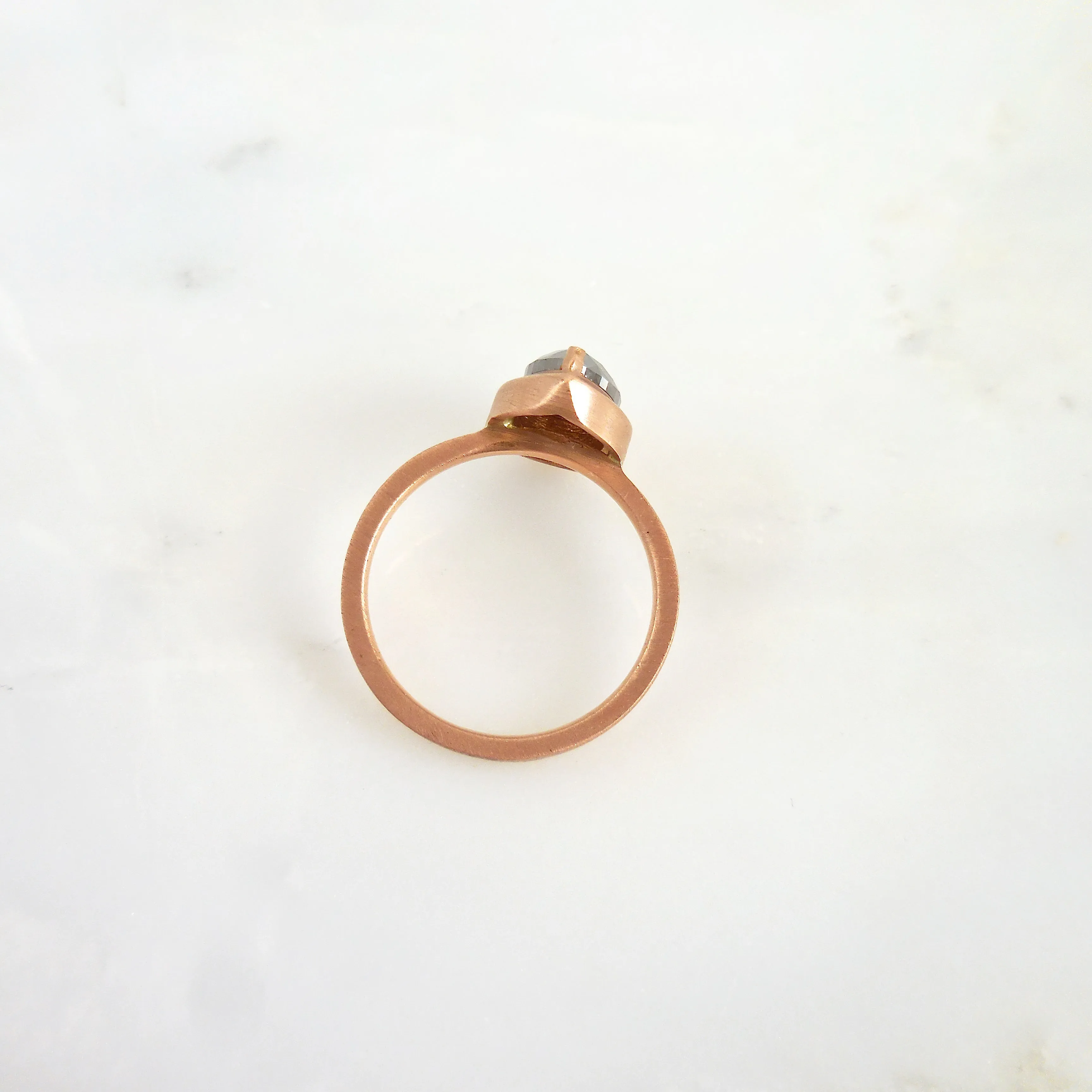 Brown Pear Diamond Engagement Ring - Rose Gold Engagement Rings - Rose Cut Ring Size 6 1/2