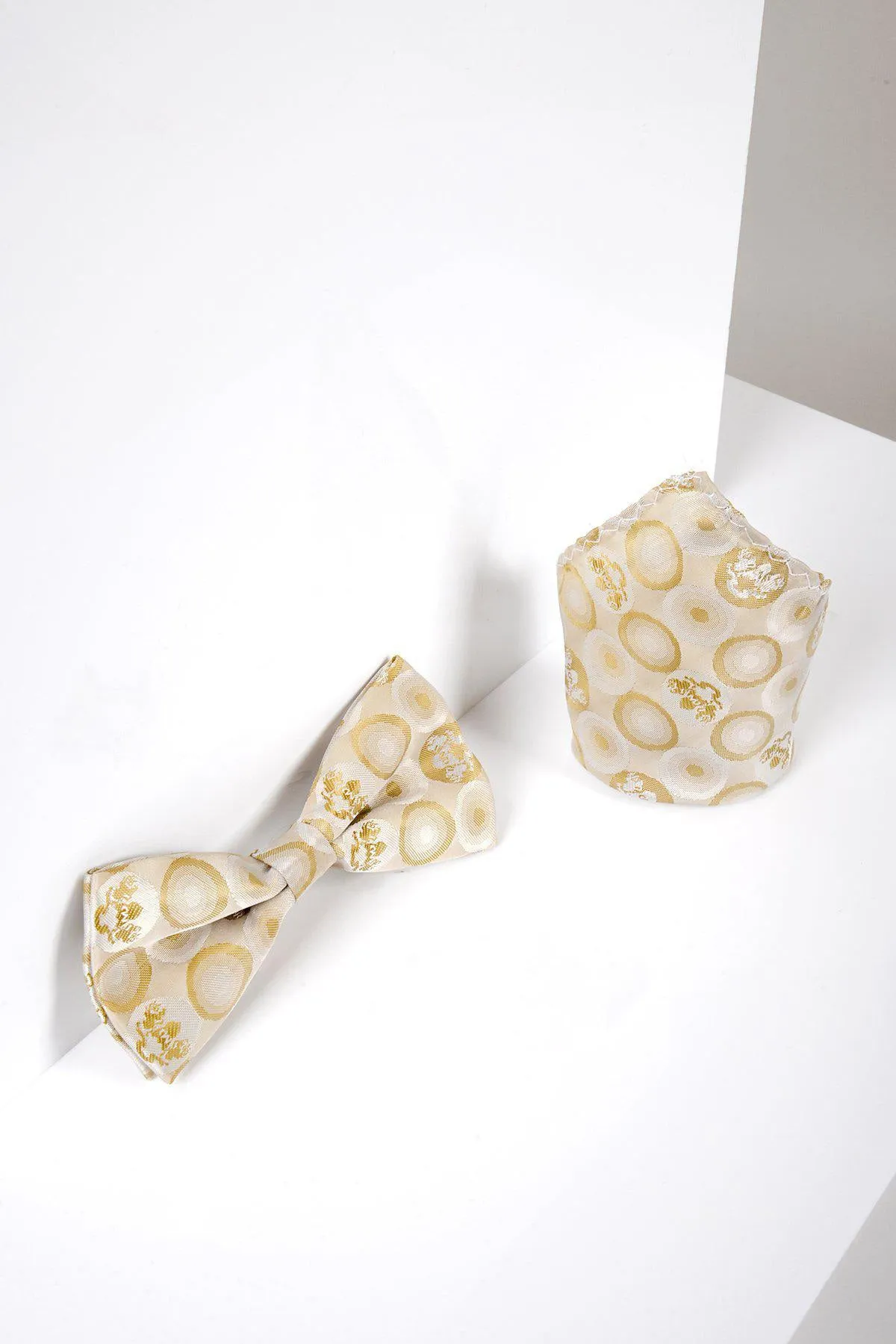 BUBBLES - Stone Bubble Circle Print Bow Tie and Pocket Square Set