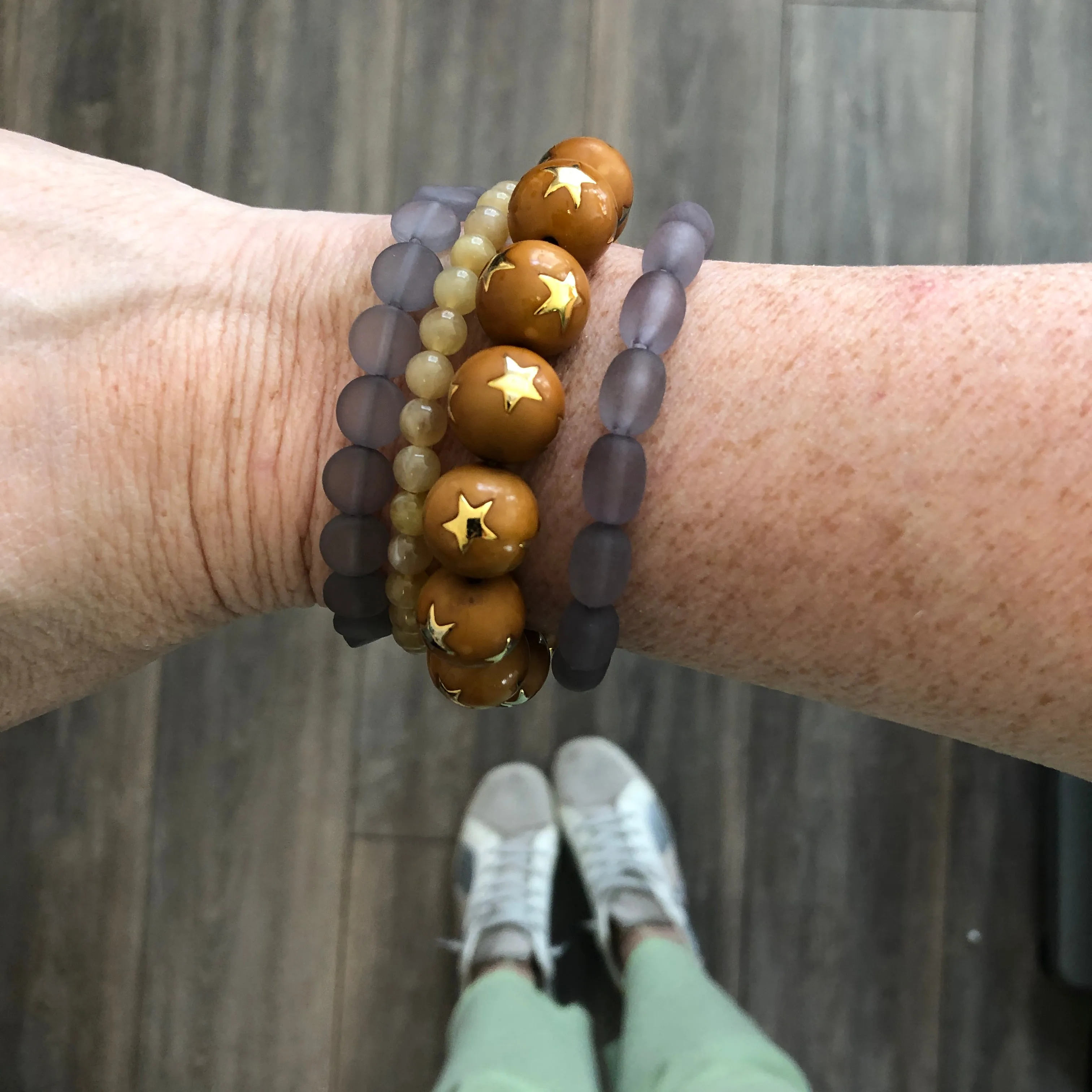 Caramel & Grey Star Stack & Stretch Bracelets Set