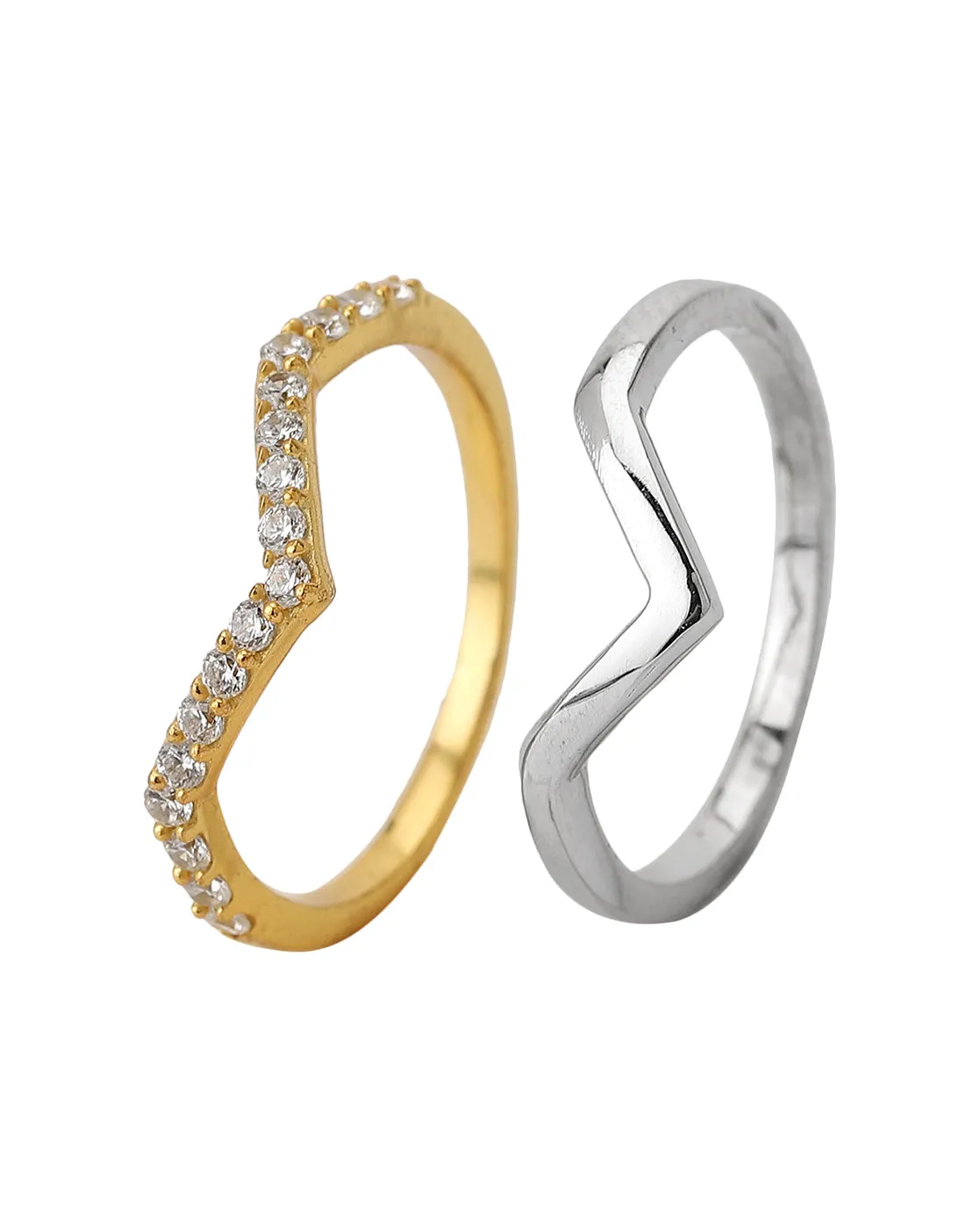 Carlton London Gold & Silver Plated Set Of 2 Contemporary Finger Rings For Women