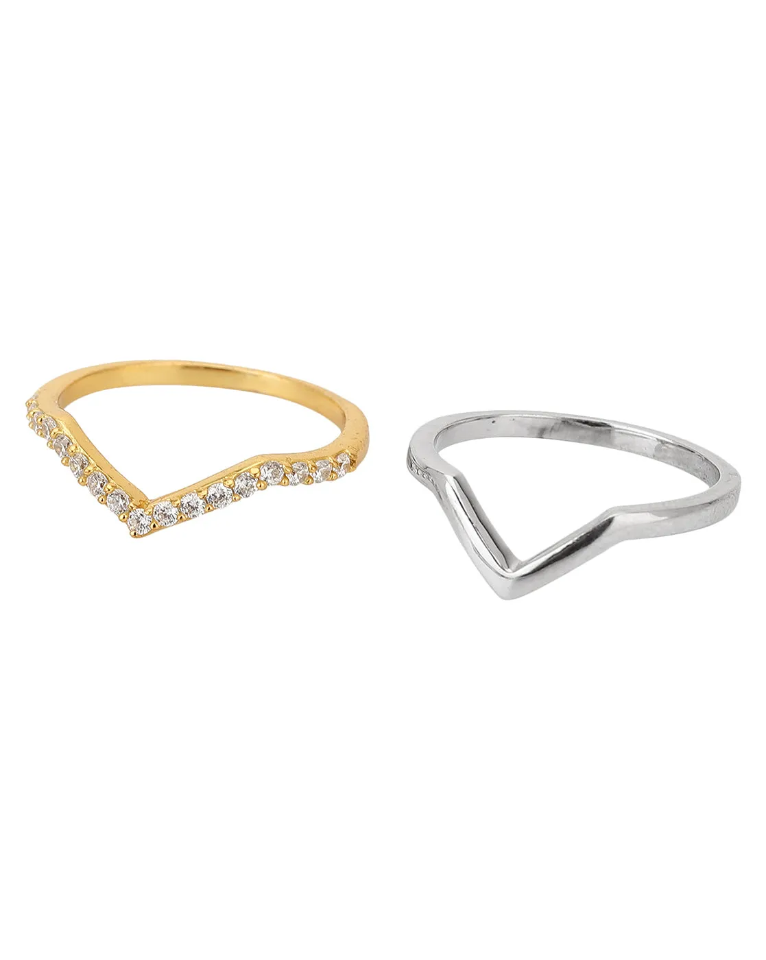 Carlton London Gold & Silver Plated Set Of 2 Contemporary Finger Rings For Women