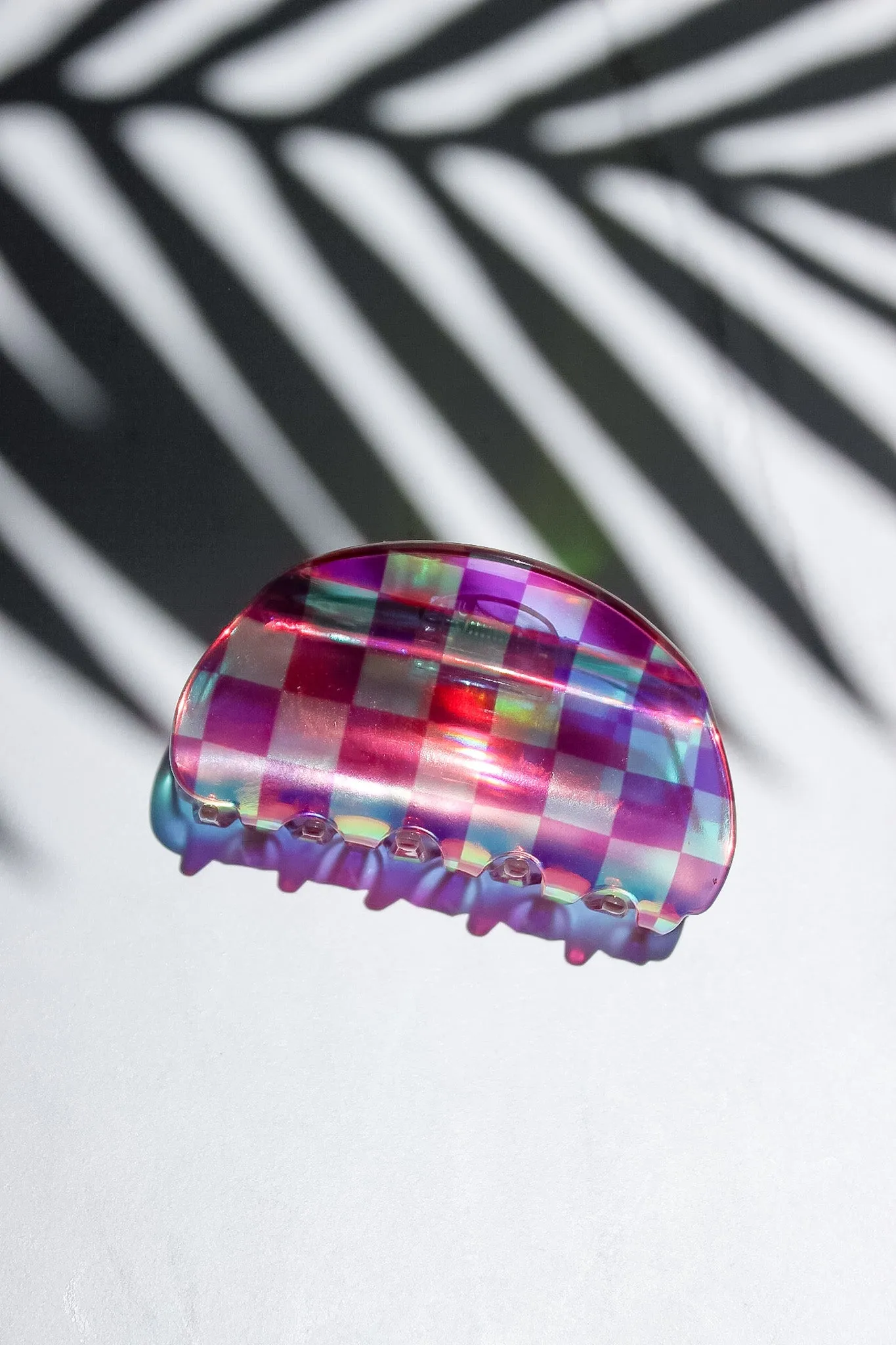 Charley Checkered Claw Hair Clip in Purple