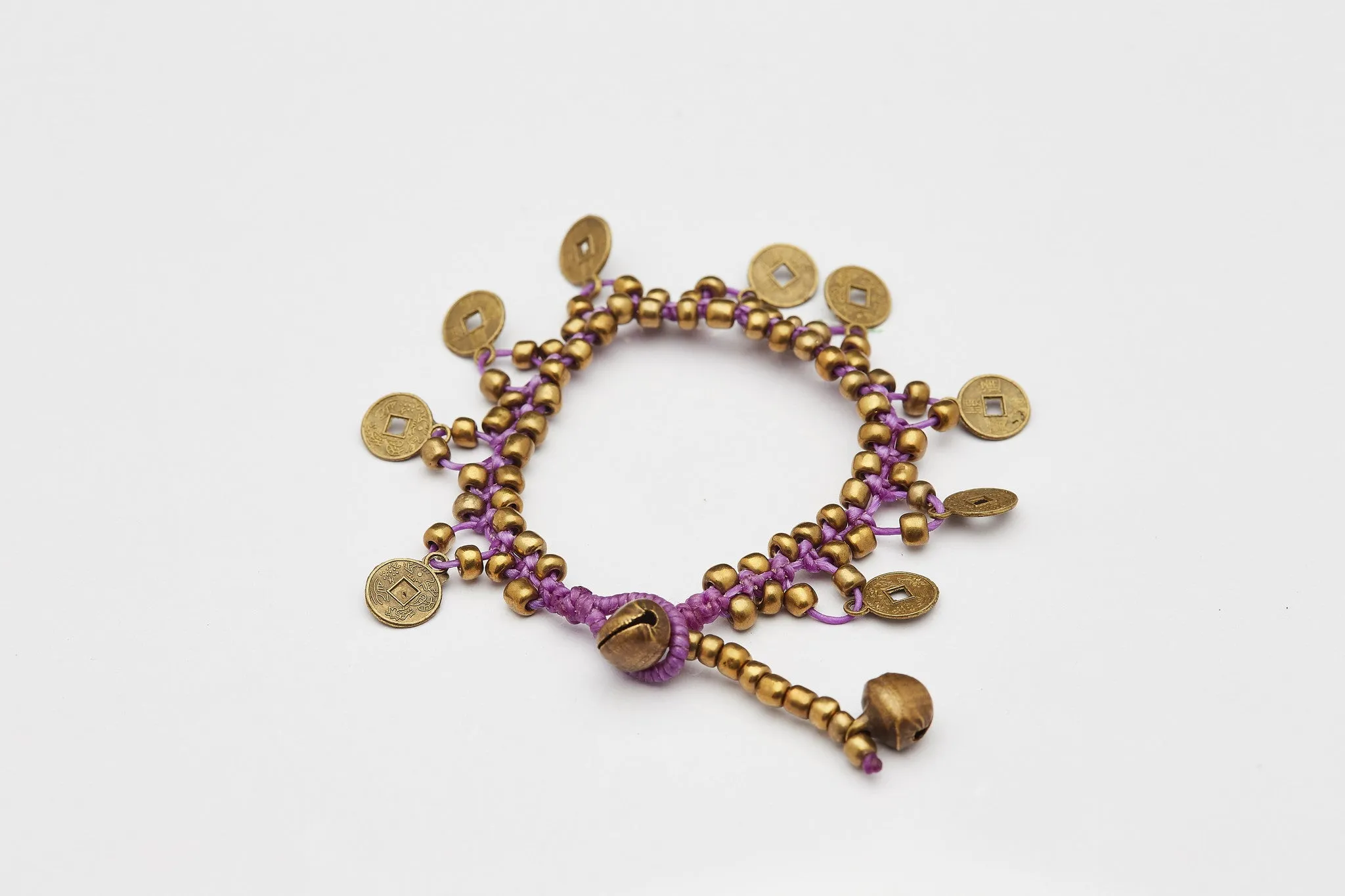 Chinese Coin Waxed Cotton Bracelets in Violet