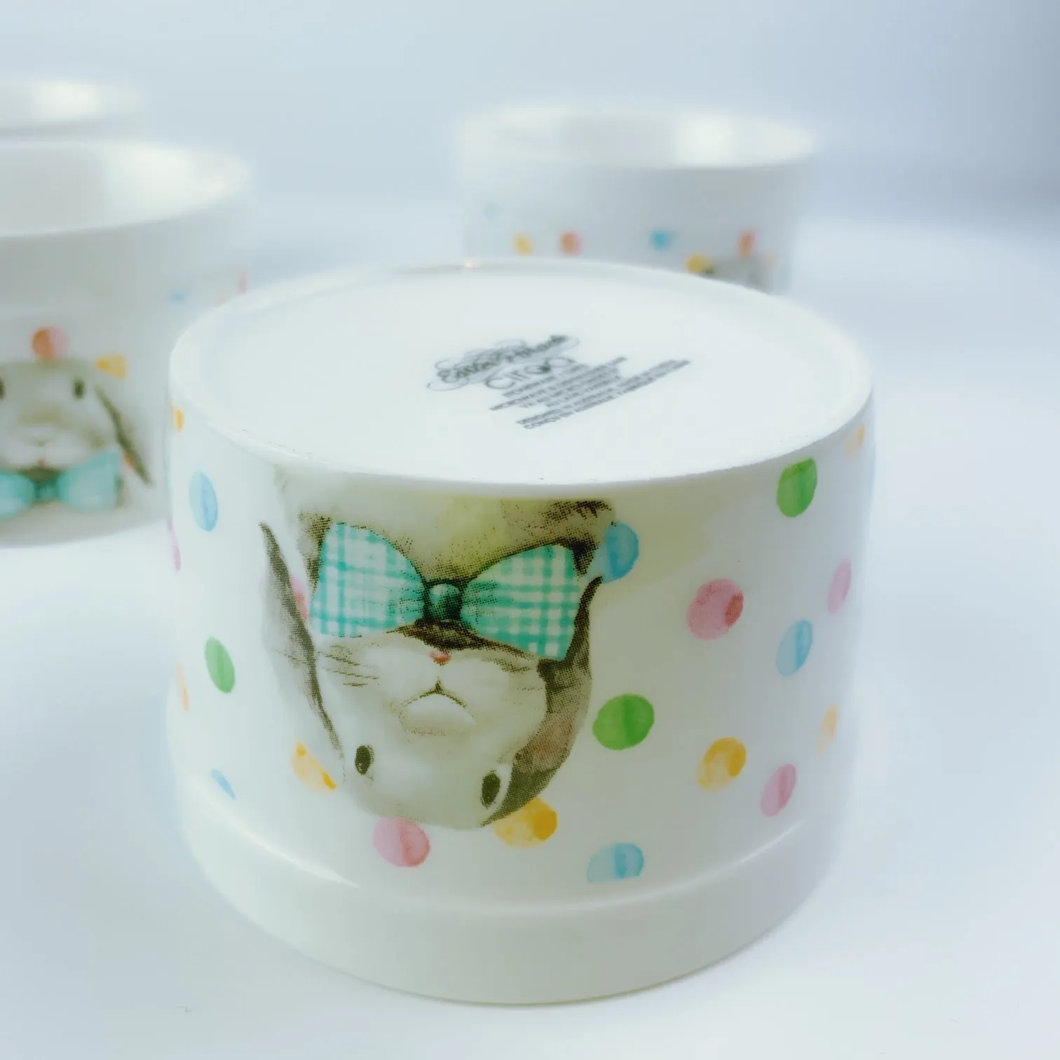 Ciroa Whimsical Spring Bunnies Set of 4 Quality Porcelain Ramekins Bow-tie Rabbit