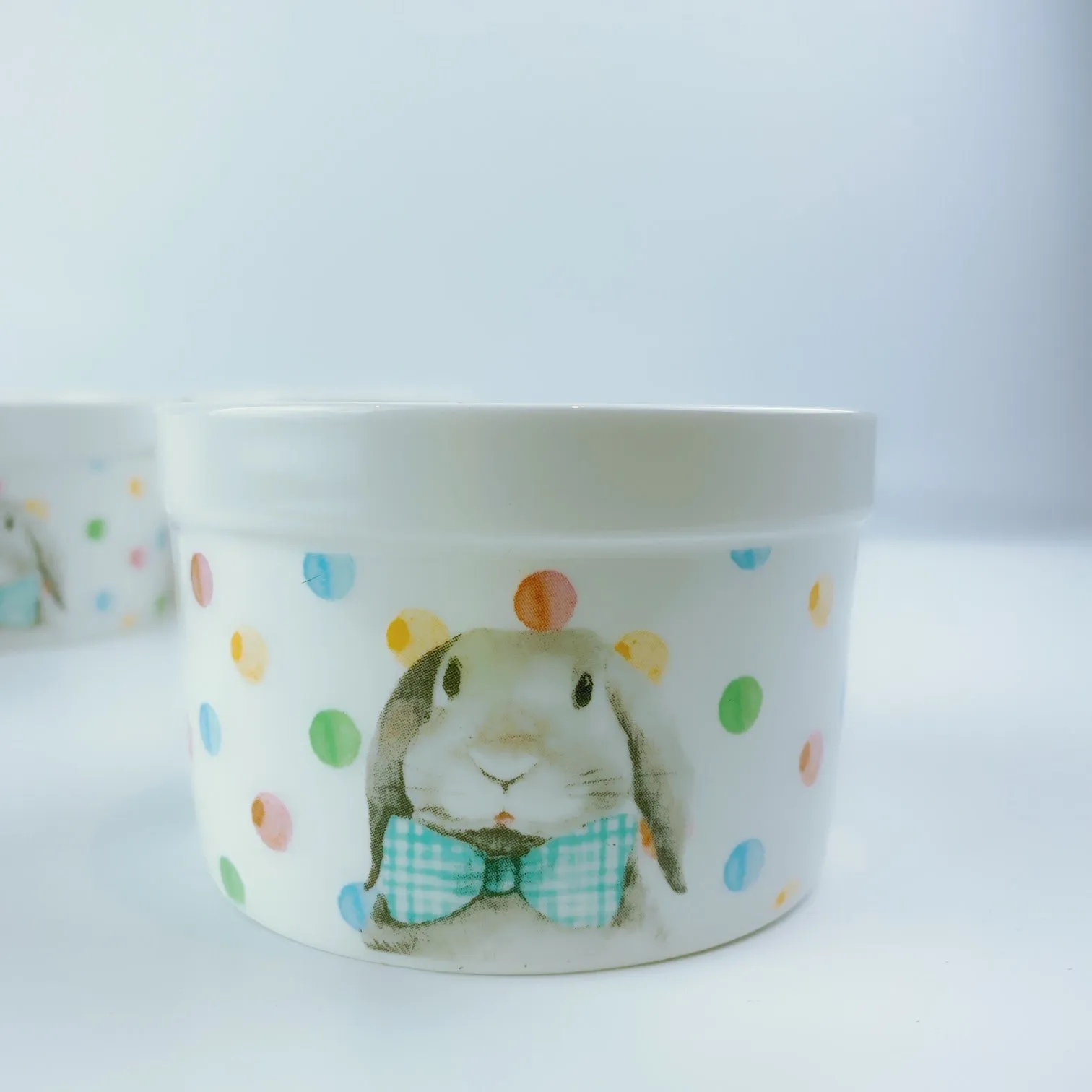 Ciroa Whimsical Spring Bunnies Set of 4 Quality Porcelain Ramekins Bow-tie Rabbit