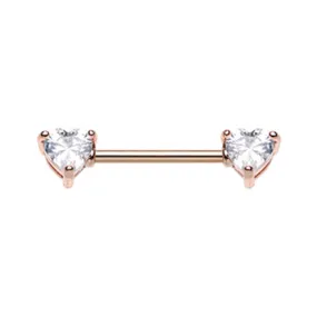 Classic Duo Heart Nipple Rings with Rose Gold Plating