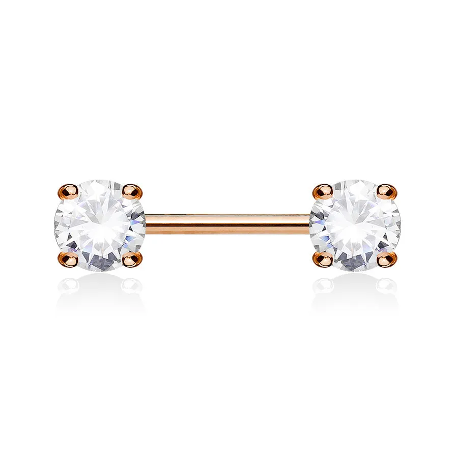 Classic Prong Celeste Nipple Rings with Rose Gold Plating