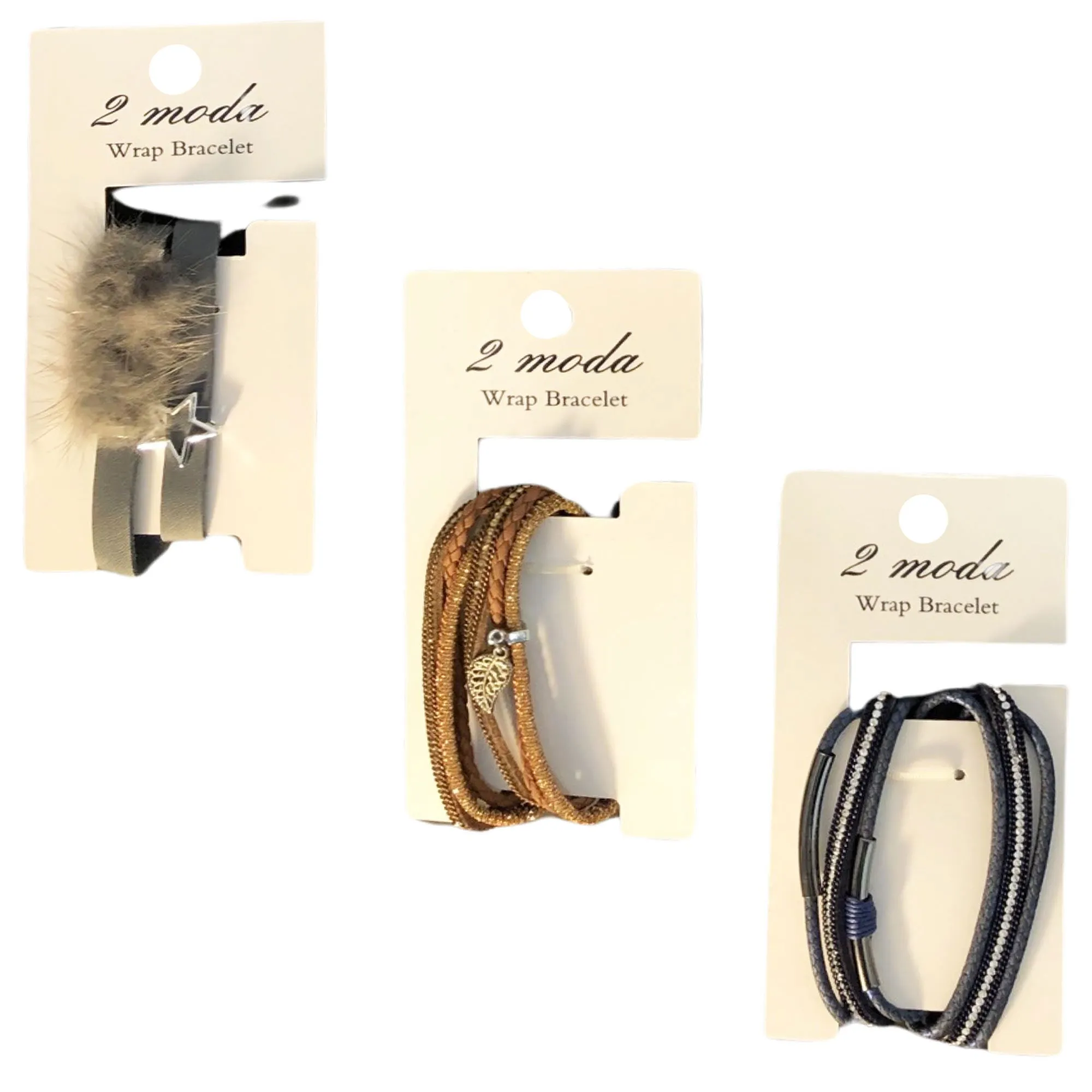 CLEARANCE WRAP BRACELETS ON A RETAIL CARD (CASE OF 36 - $1.75 / PIECE)  Wholesale Bracelets in Assorted Styles & Colors SKU: 5584-36