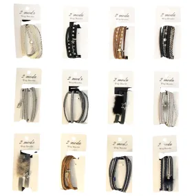 CLEARANCE WRAP BRACELETS ON A RETAIL CARD (CASE OF 36 - $1.75 / PIECE)  Wholesale Bracelets in Assorted Styles & Colors SKU: 5584-36