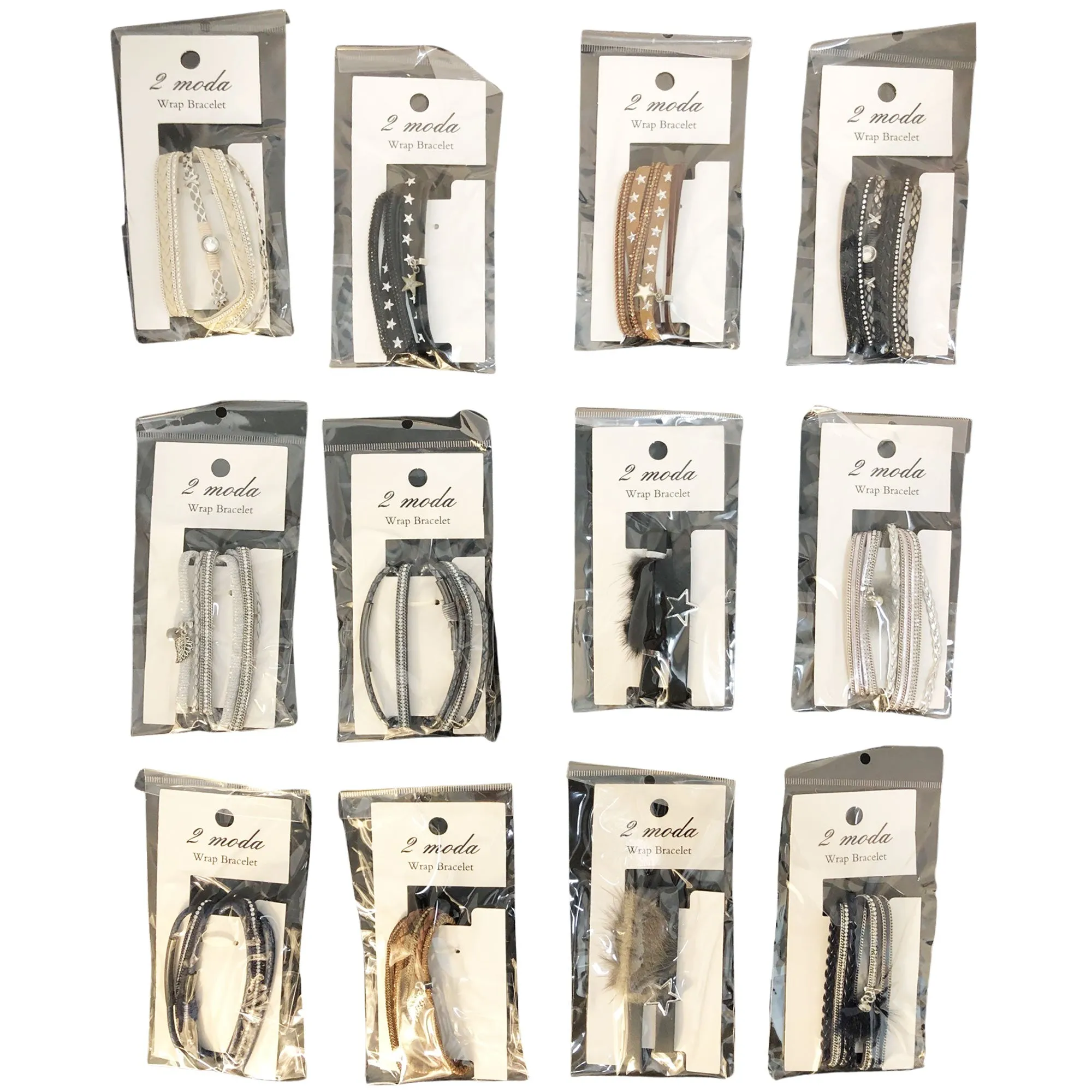 CLEARANCE WRAP BRACELETS ON A RETAIL CARD (CASE OF 36 - $1.75 / PIECE)  Wholesale Bracelets in Assorted Styles & Colors SKU: 5584-36