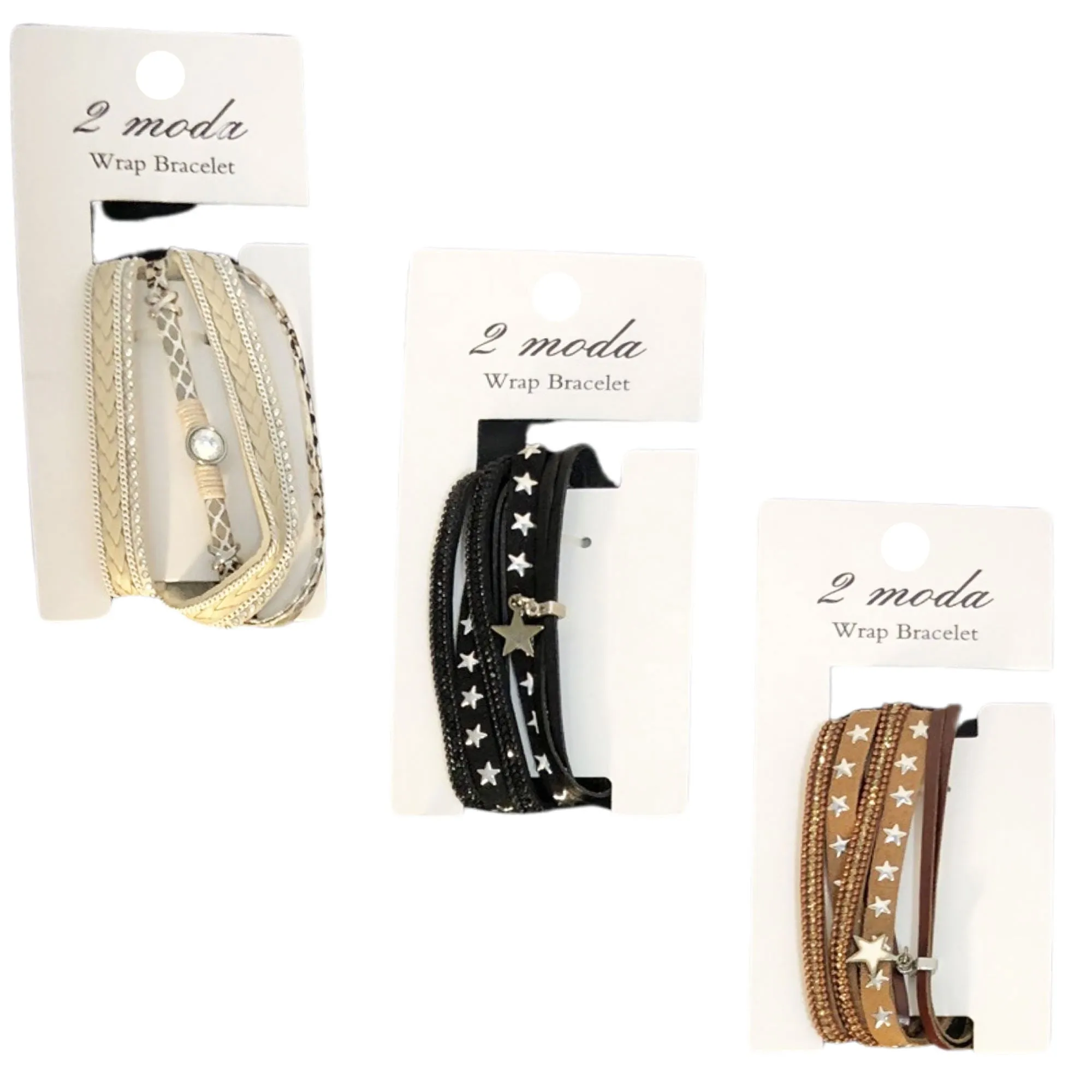 CLEARANCE WRAP BRACELETS ON A RETAIL CARD (CASE OF 36 - $1.75 / PIECE)  Wholesale Bracelets in Assorted Styles & Colors SKU: 5584-36