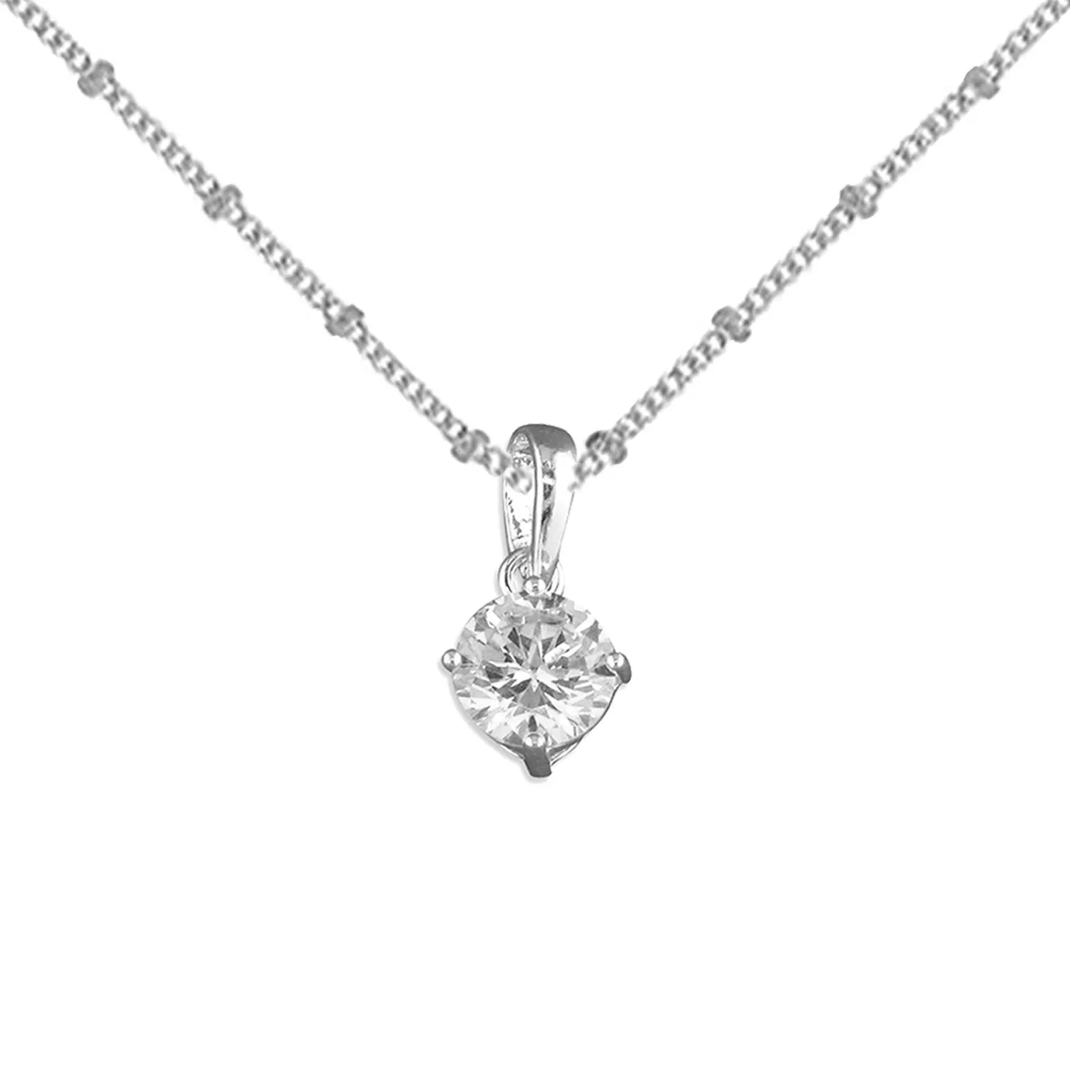 Dainty Silver Satellite Necklace With 7mm Zirconia Pendant, Choker Length up to 18 inch