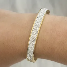 Demi CZ Bangle, Stainless Steel Clip Open Bangle, Size: 58mm Diameter