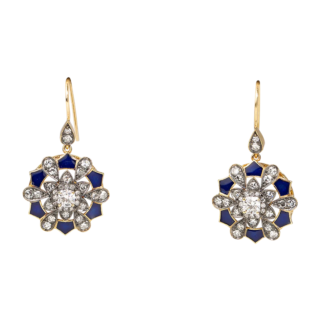 Diamond Flower Drop Earrings