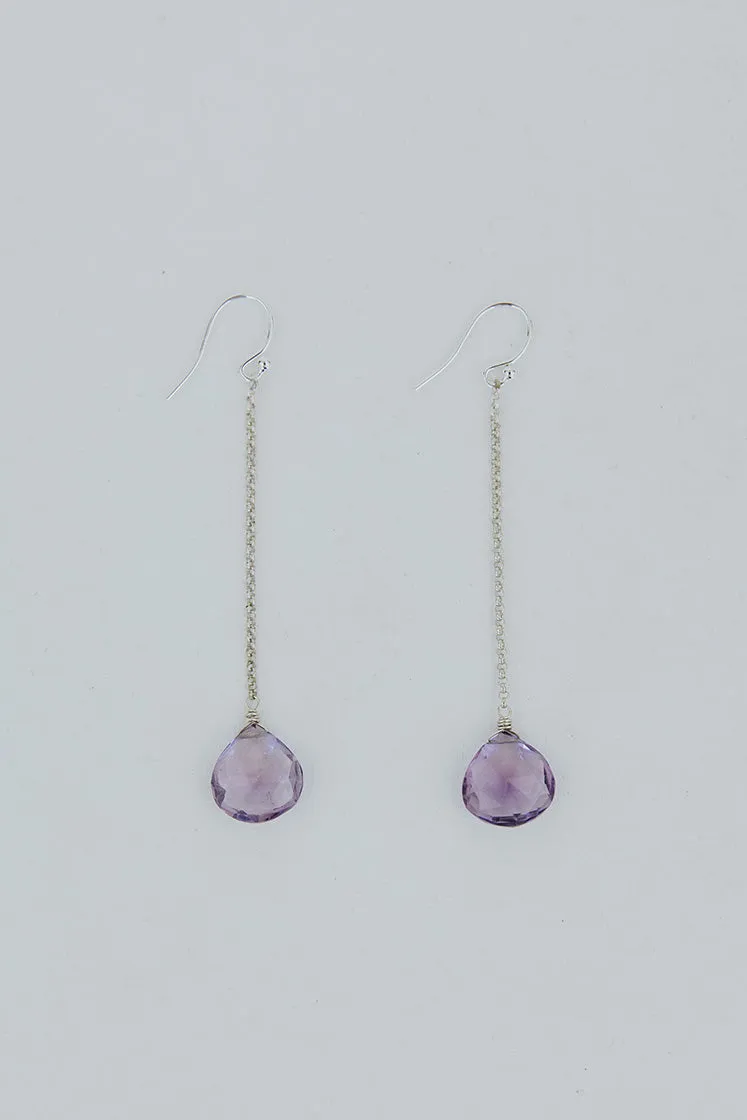 Drop Chain Earrings - Amethyst