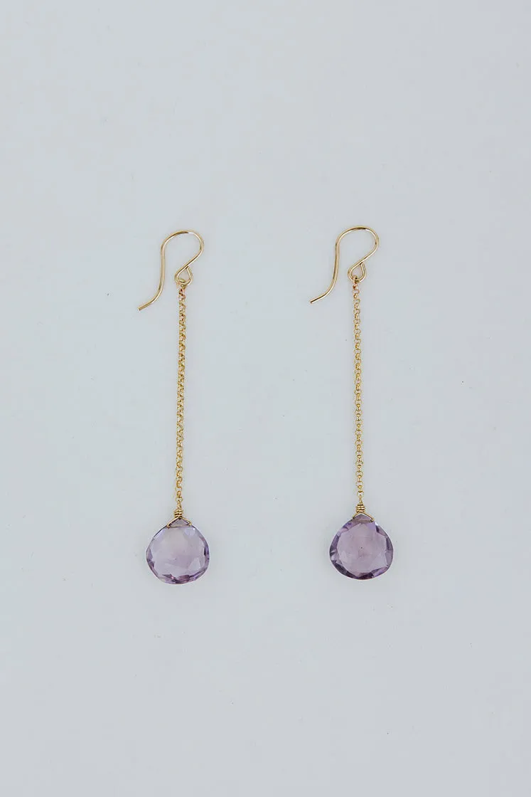 Drop Chain Earrings - Amethyst