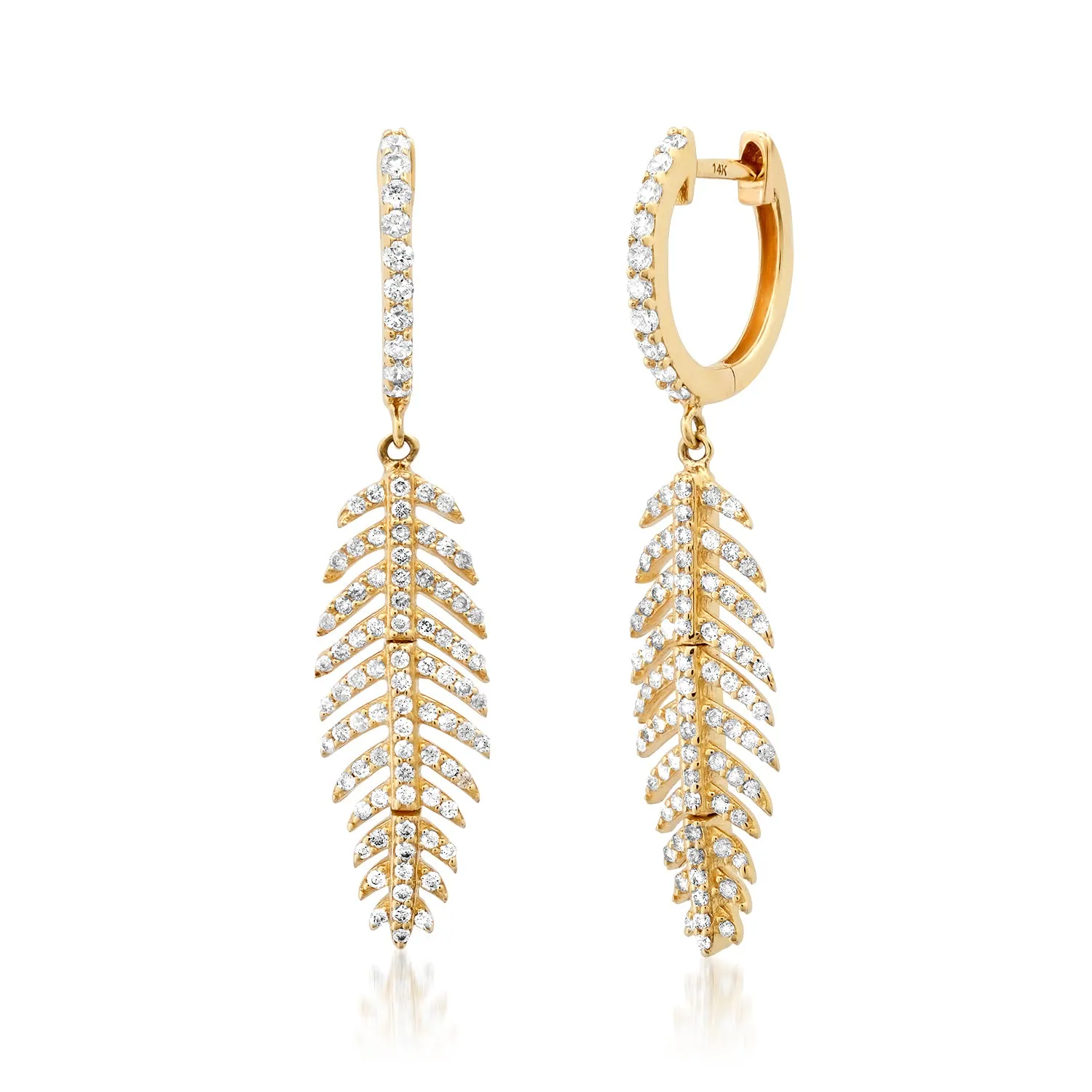 Fine Feather Drop Diamond Earrings