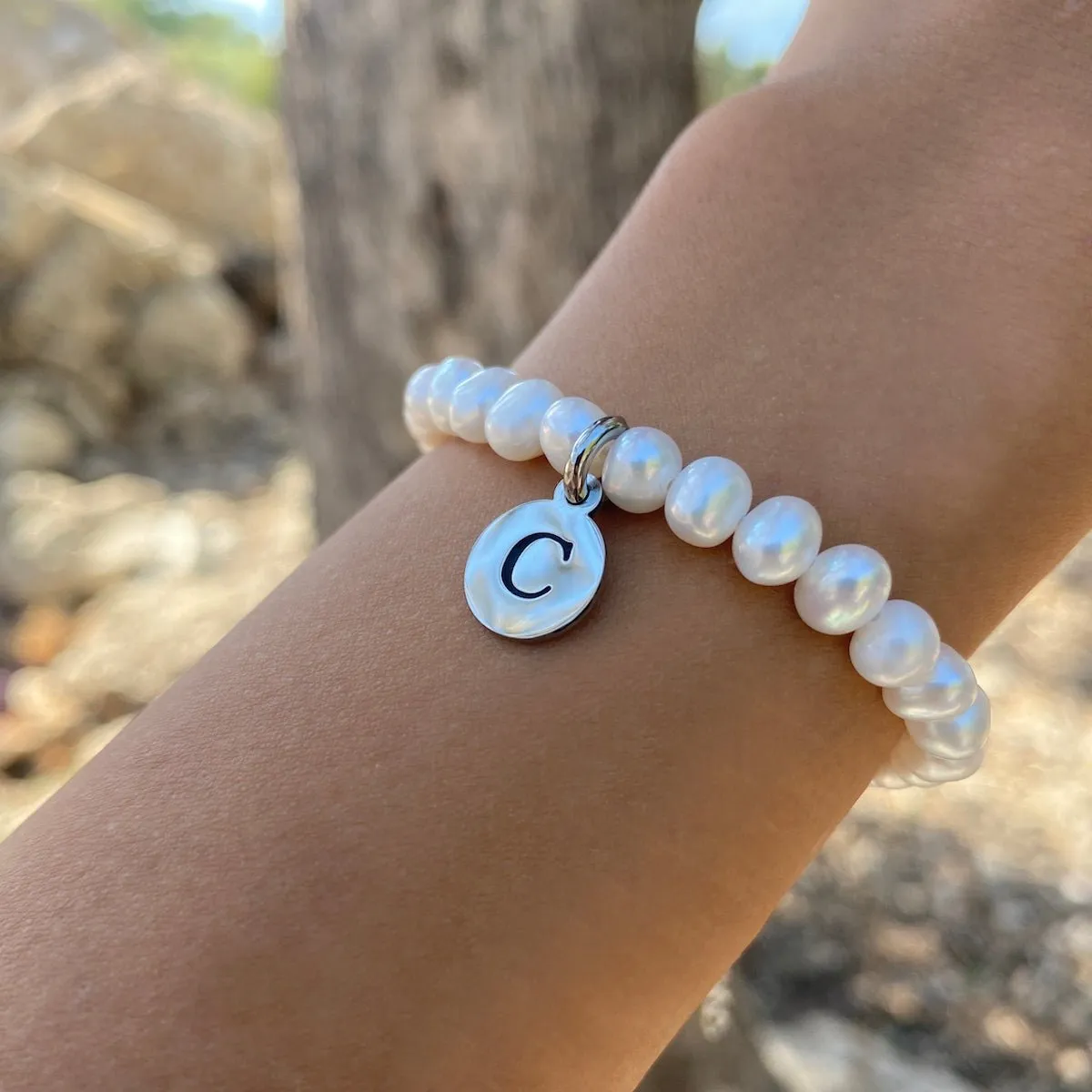 Freshwater Pearl Bracelets with Letter Pendant