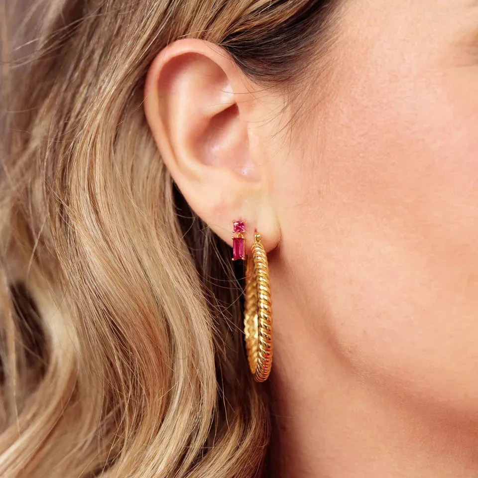 Fuchsia Baguette Drop Studs