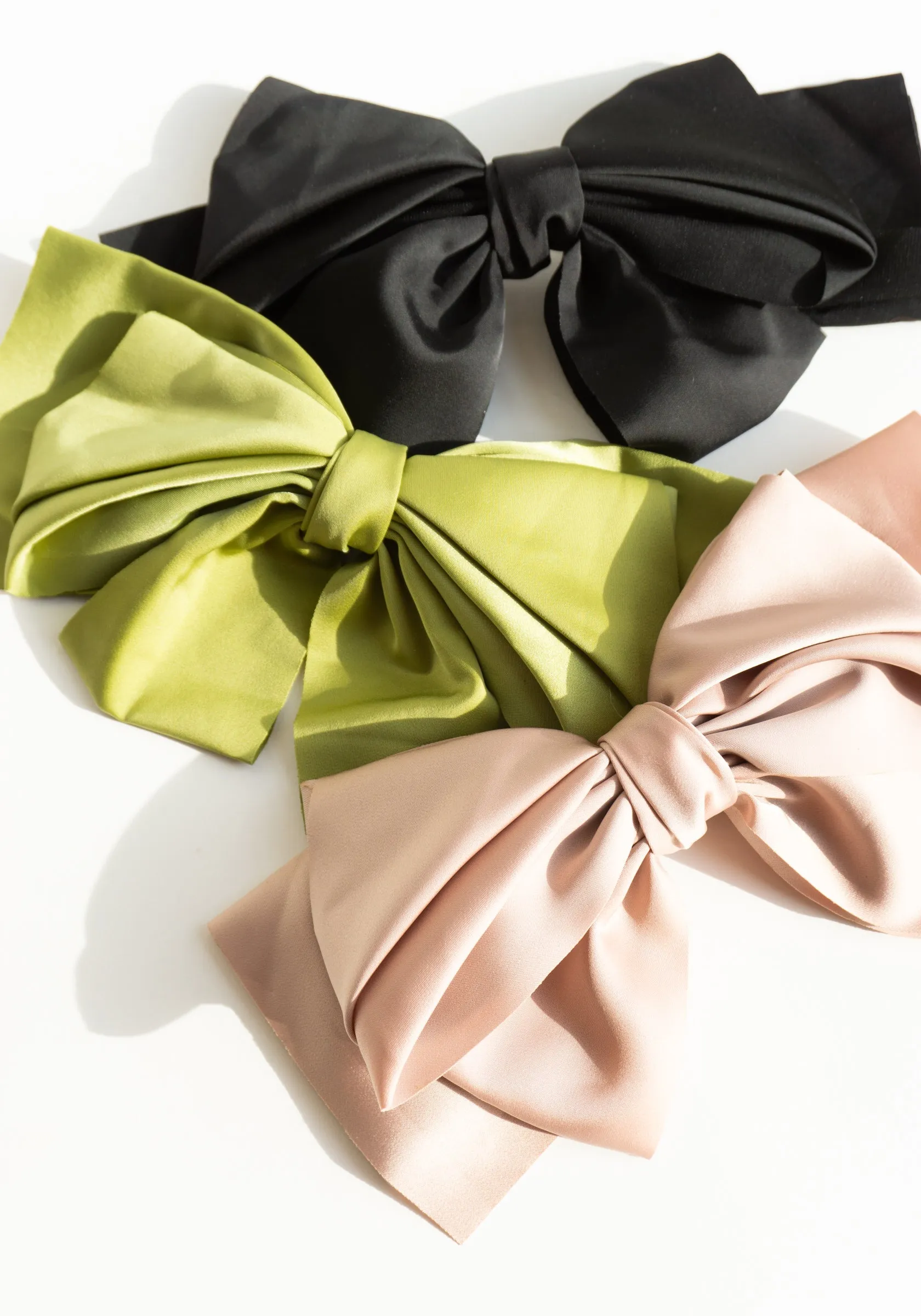 Giant Satin Bow Hair Clip in Green