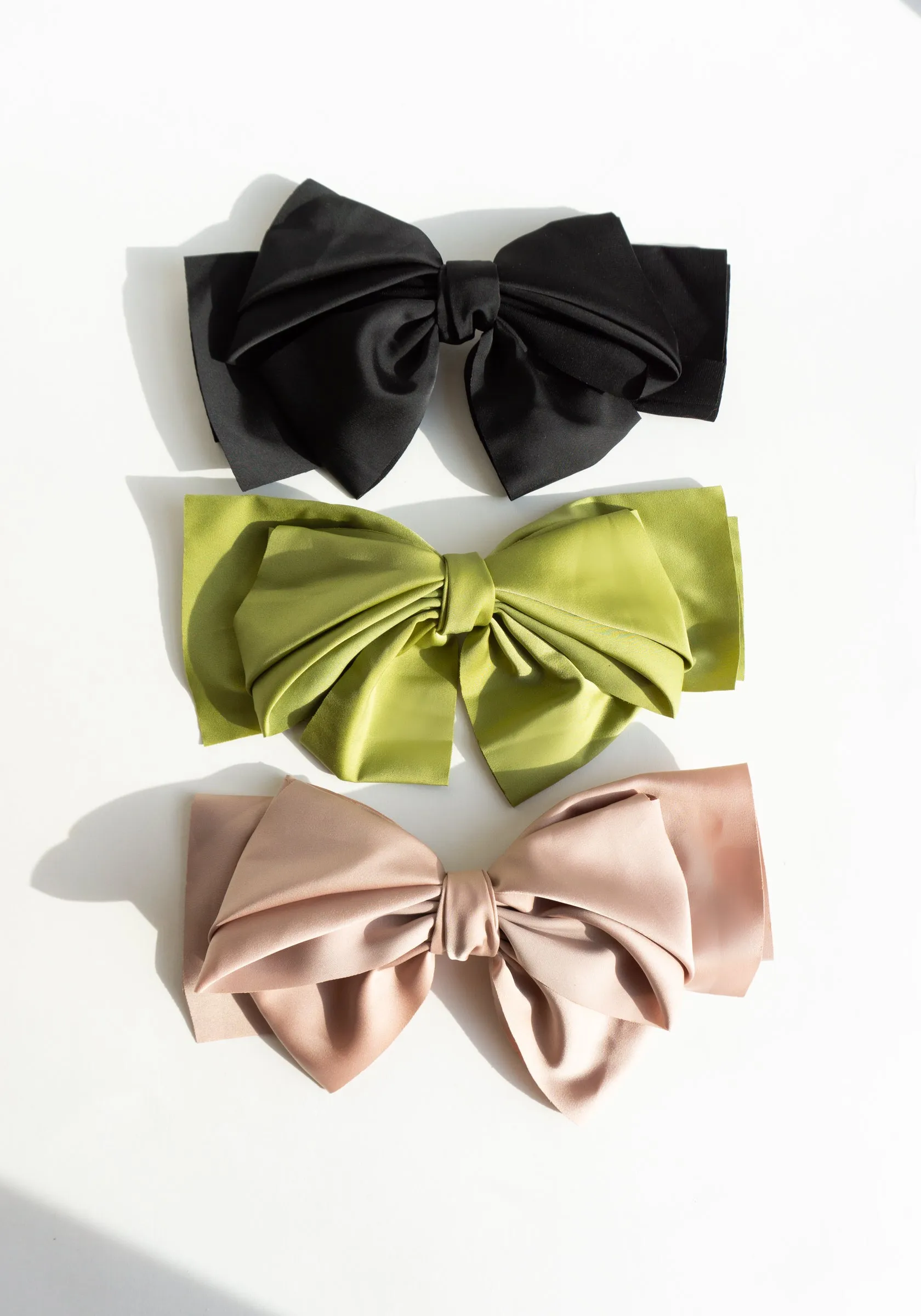 Giant Satin Bow Hair Clip in Green