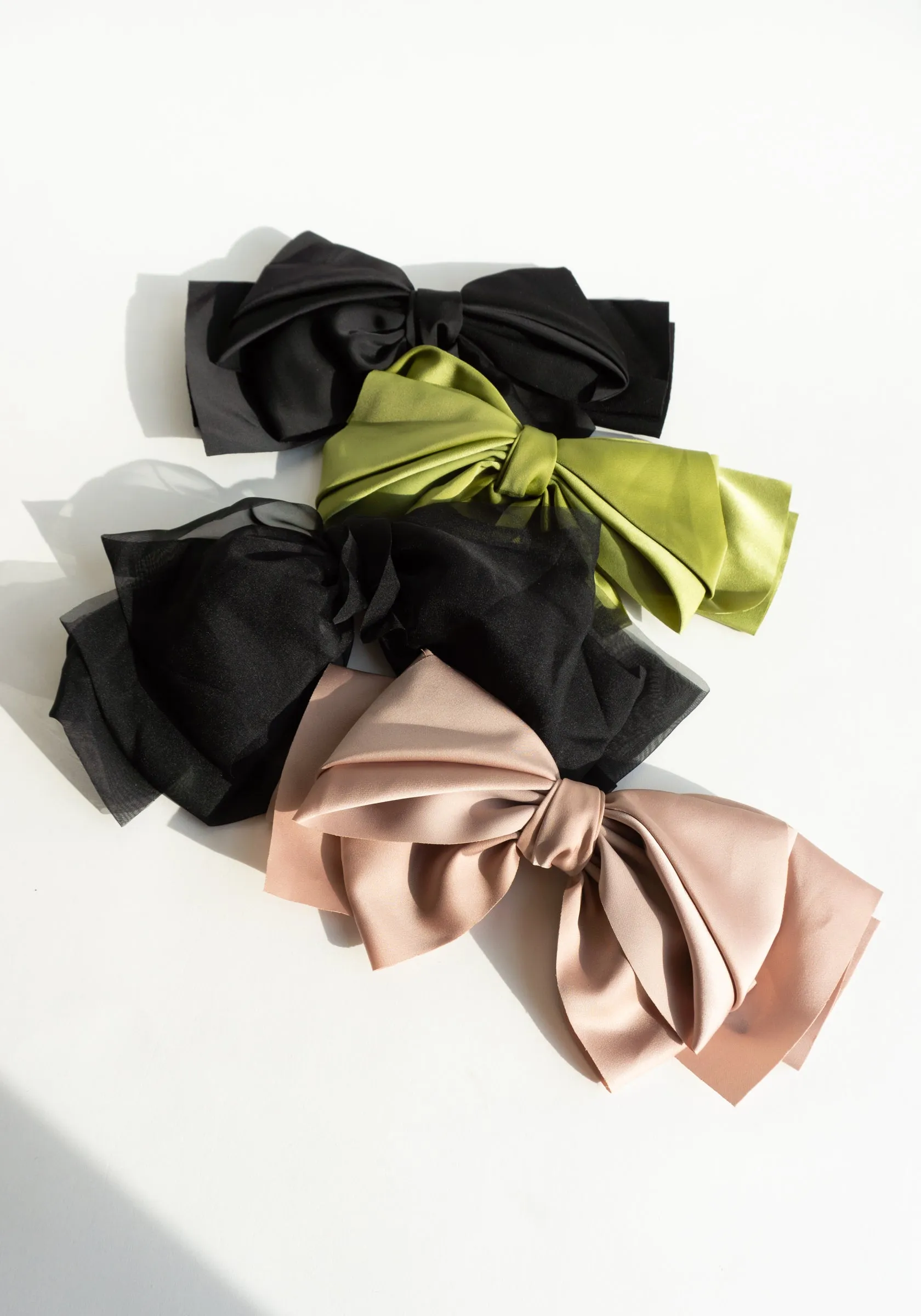 Giant Satin Bow Hair Clip in Green