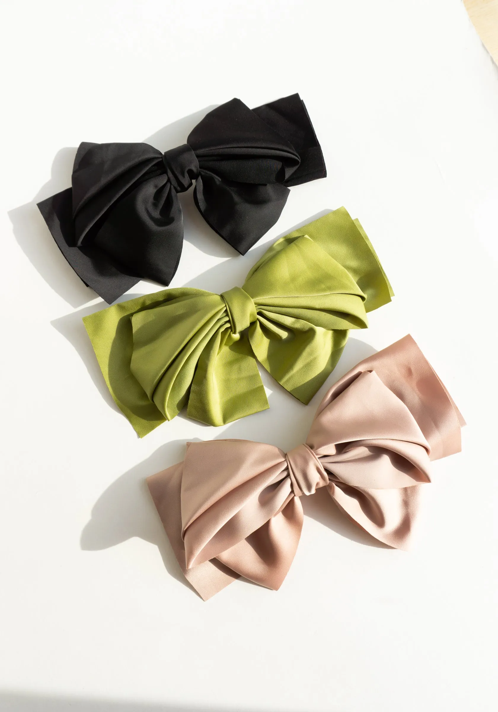 Giant Satin Bow Hair Clip in Green