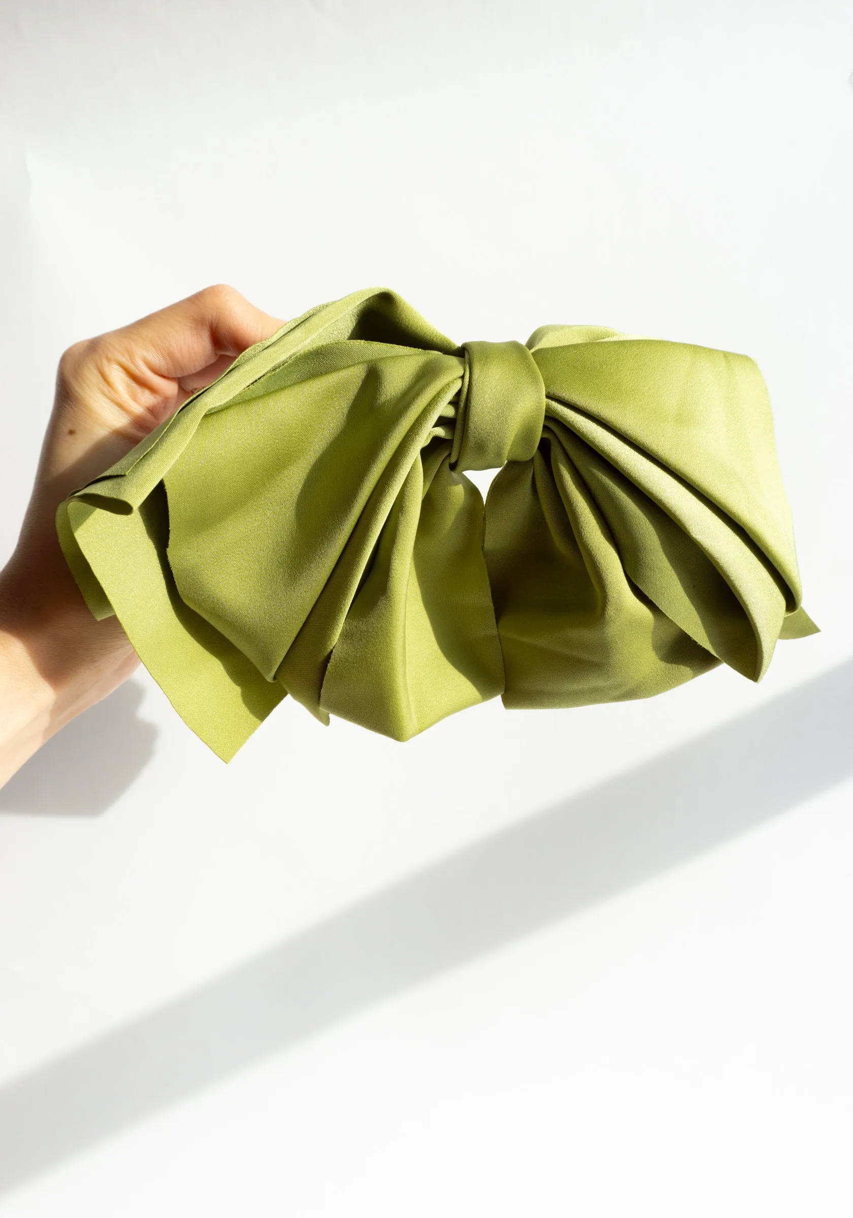 Giant Satin Bow Hair Clip in Green