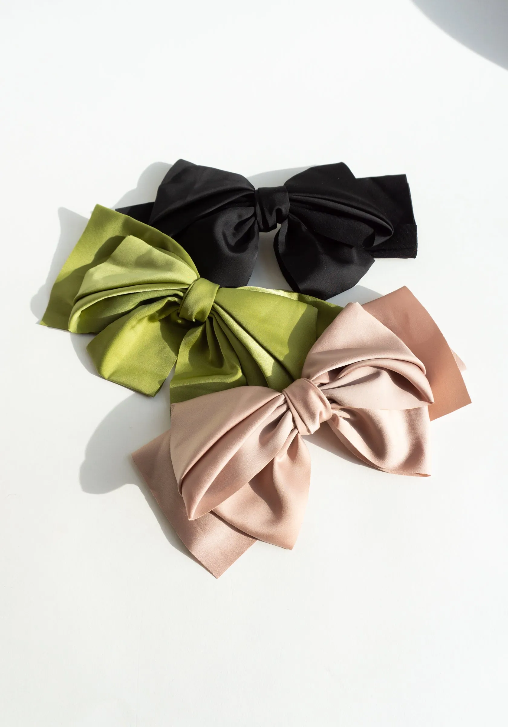 Giant Satin Bow Hair Clip in Green