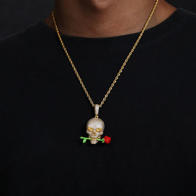 Glow Rose Skull Pendant