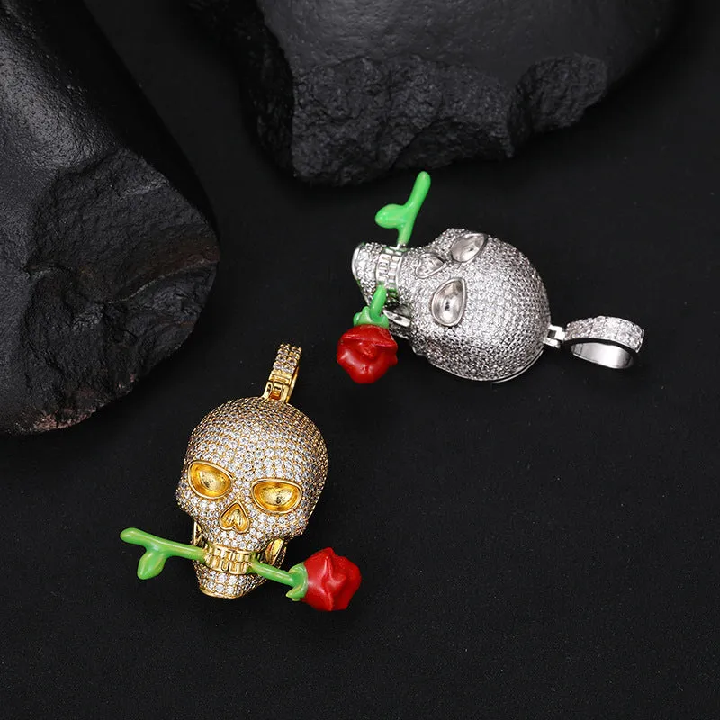 Glow Rose Skull Pendant