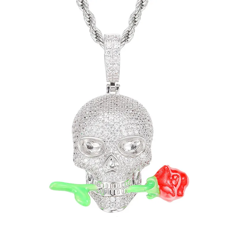 Glow Rose Skull Pendant