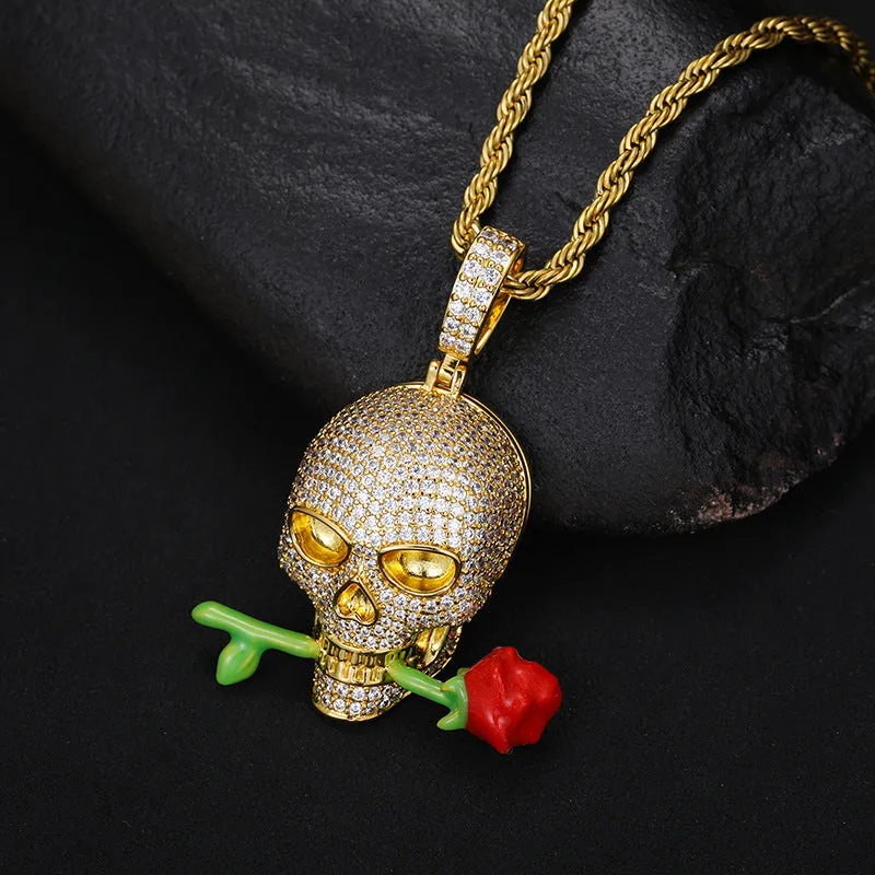 Glow Rose Skull Pendant