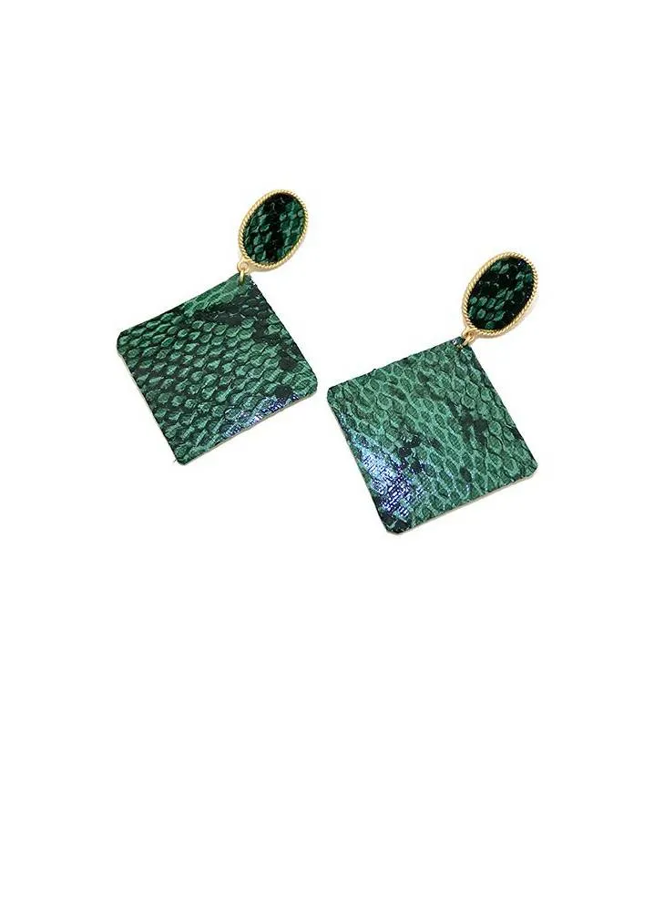 Green Snake Drop Statement Earrings