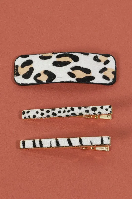 Hair Clip Set - Snow Leopard