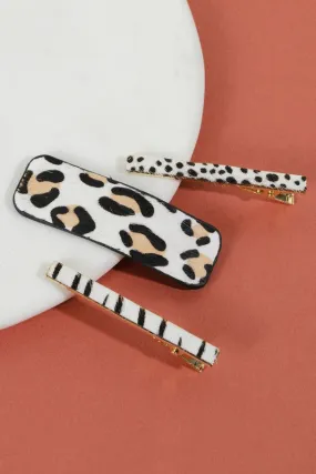 Hair Clip Set - Snow Leopard