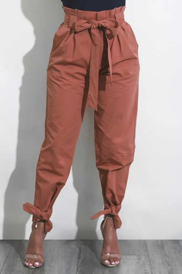 High Waisted Bow Tie Waist Cargo Pants Baggy Trousers