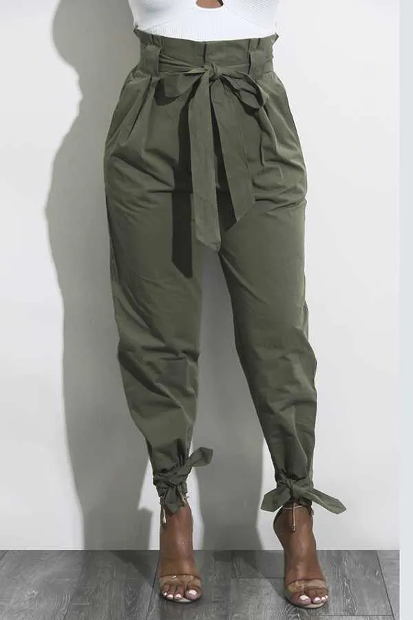 High Waisted Bow Tie Waist Cargo Pants Baggy Trousers