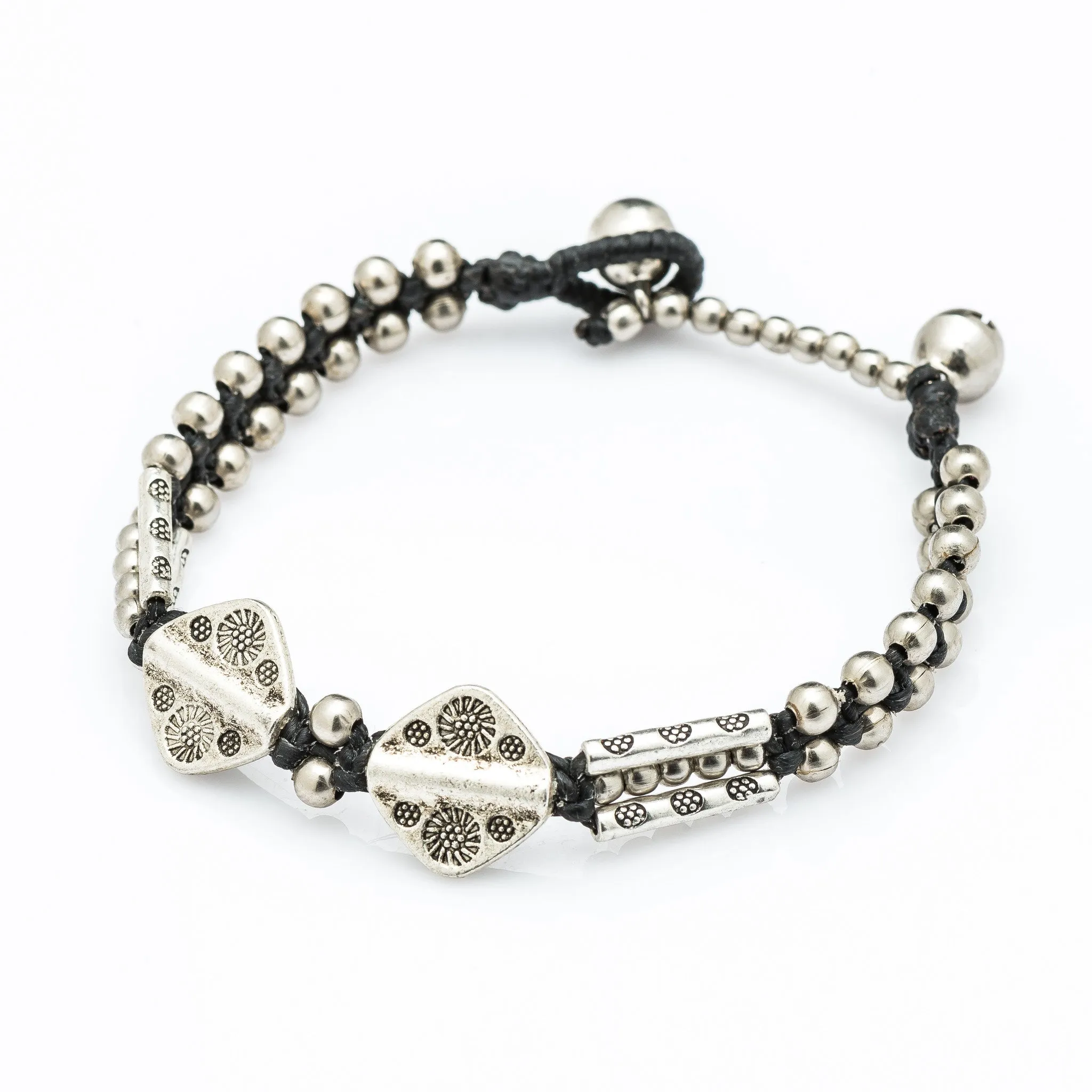 Hill Tribe Silver Bead And Aztec Charm Bracelets