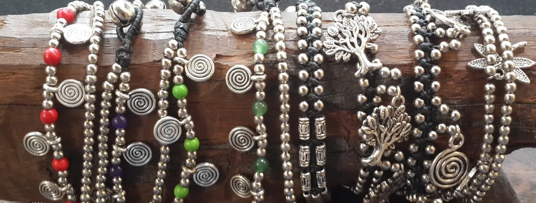 Hill Tribe Silver Bead And Aztec Charm Bracelets