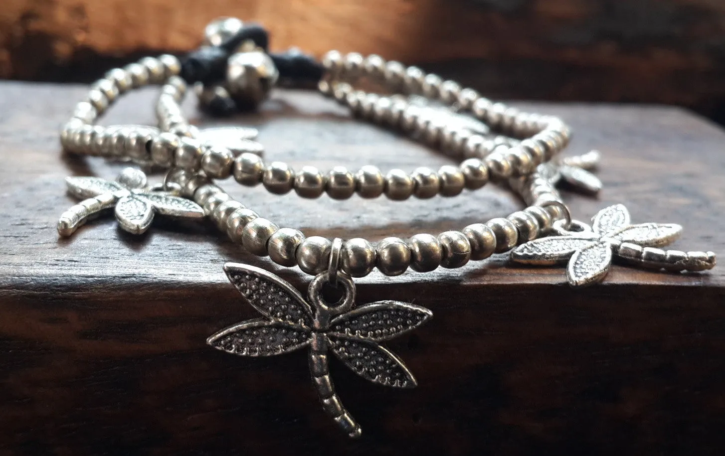 Hill Tribe Silver Bead And DragonFly Charm Bracelets