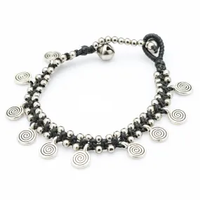 Hill Tribe Silver Bead And Large Swirl Charm Bracelets