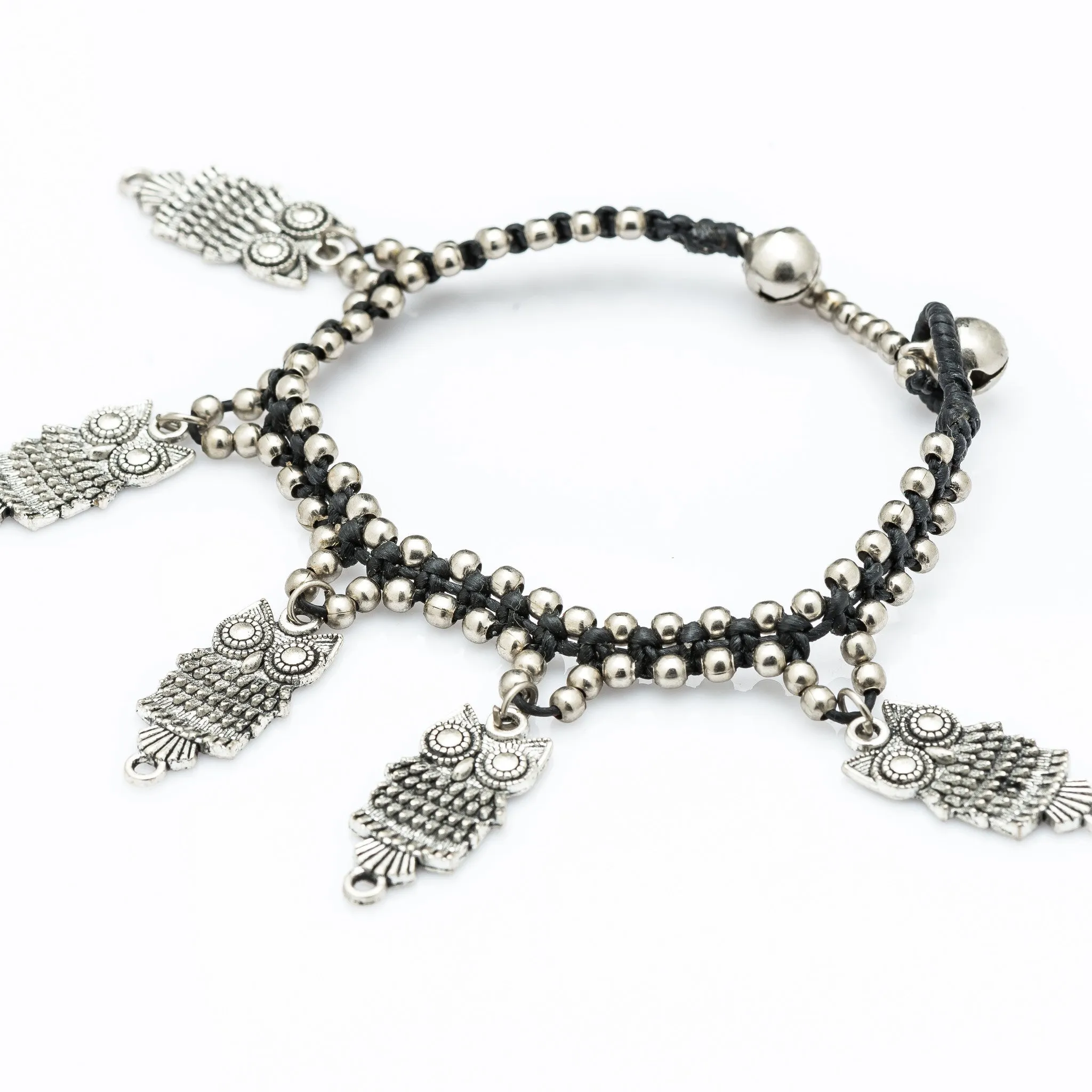 Hill Tribe Silver Bead And Owls Charm Bracelets