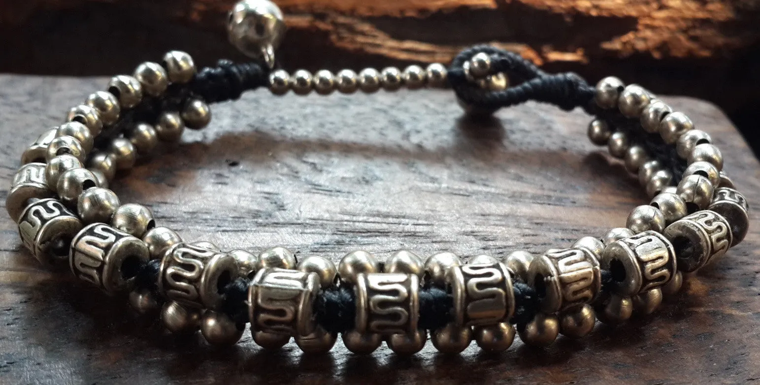 Hill Tribe Silver Bead And Triple Bead Charm Bracelets