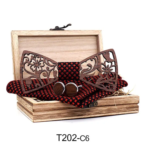 Hollow Floral Wood Bow Tie Set