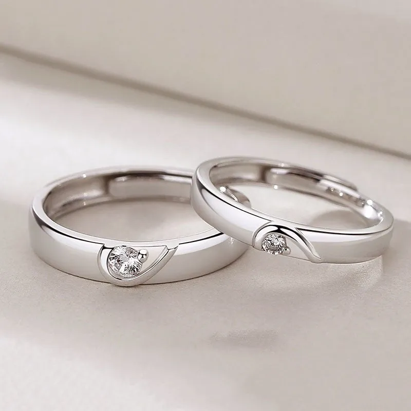 Matching Heart Adjustable Promise Rings Sterling Silver