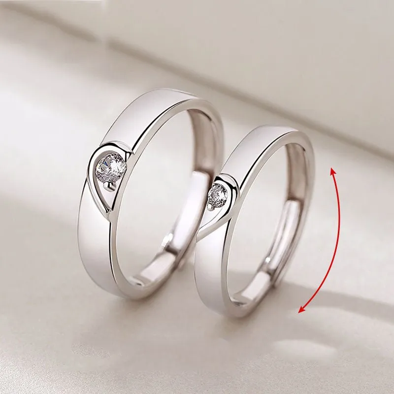 Matching Heart Adjustable Promise Rings Sterling Silver